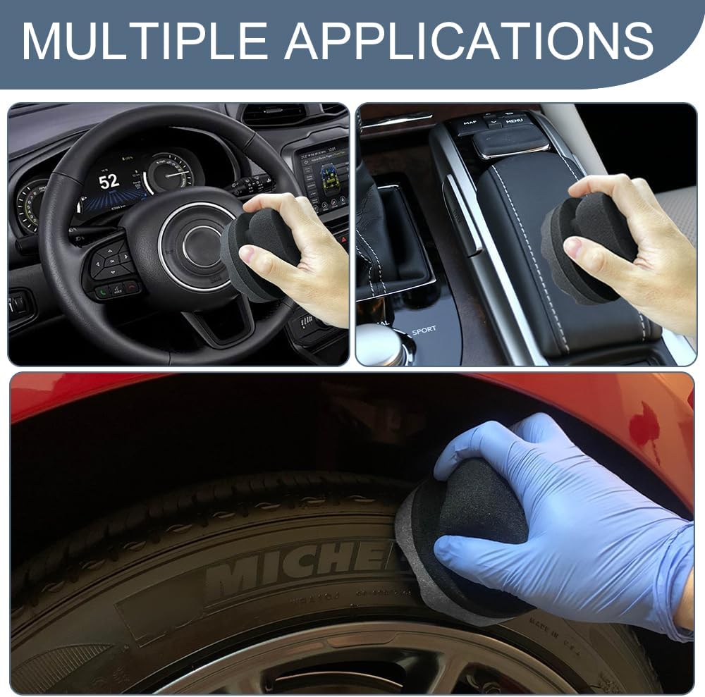 3PCS Large Tire Shine Applicator Pad, Car Wave Tire Detailing Foam Sponge, Reusable Car Tire Hex Grip Dressing Applicator, Universal Auto Cleaning Accessories for Applying Tire Shine
