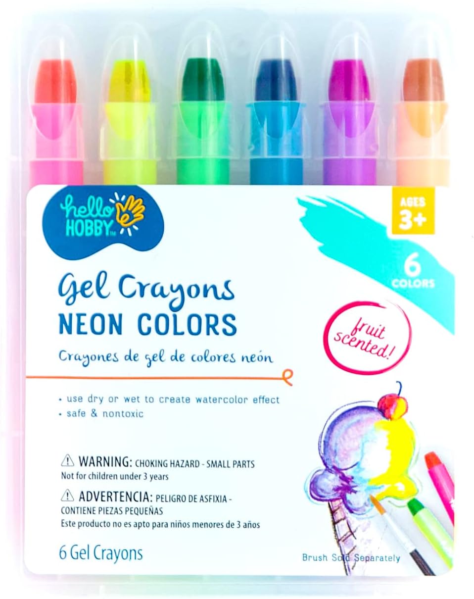 Hello Hobby 6 FRUIT SCENTED GEL CRAYONS | NEON COLORS | Safe & Non-Toxic ART