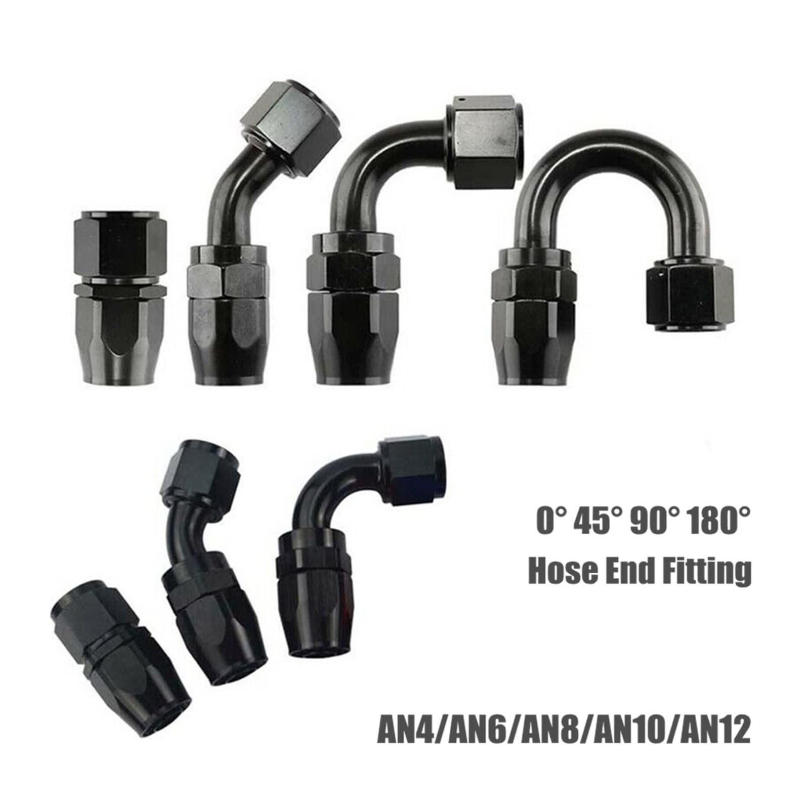AEIOU AN4 To AN12 Swivel Hose End Fittings – 0°, 45°, 90°, 180° – Aluminum For Oil/Fuel/Gas