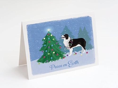 Breed Collection Tarjetas de felicitación y sobres de bosque navideño Golden Retriever (rojo)  Paquete de 8  Tarjetas de notas en blanco tamaño A2