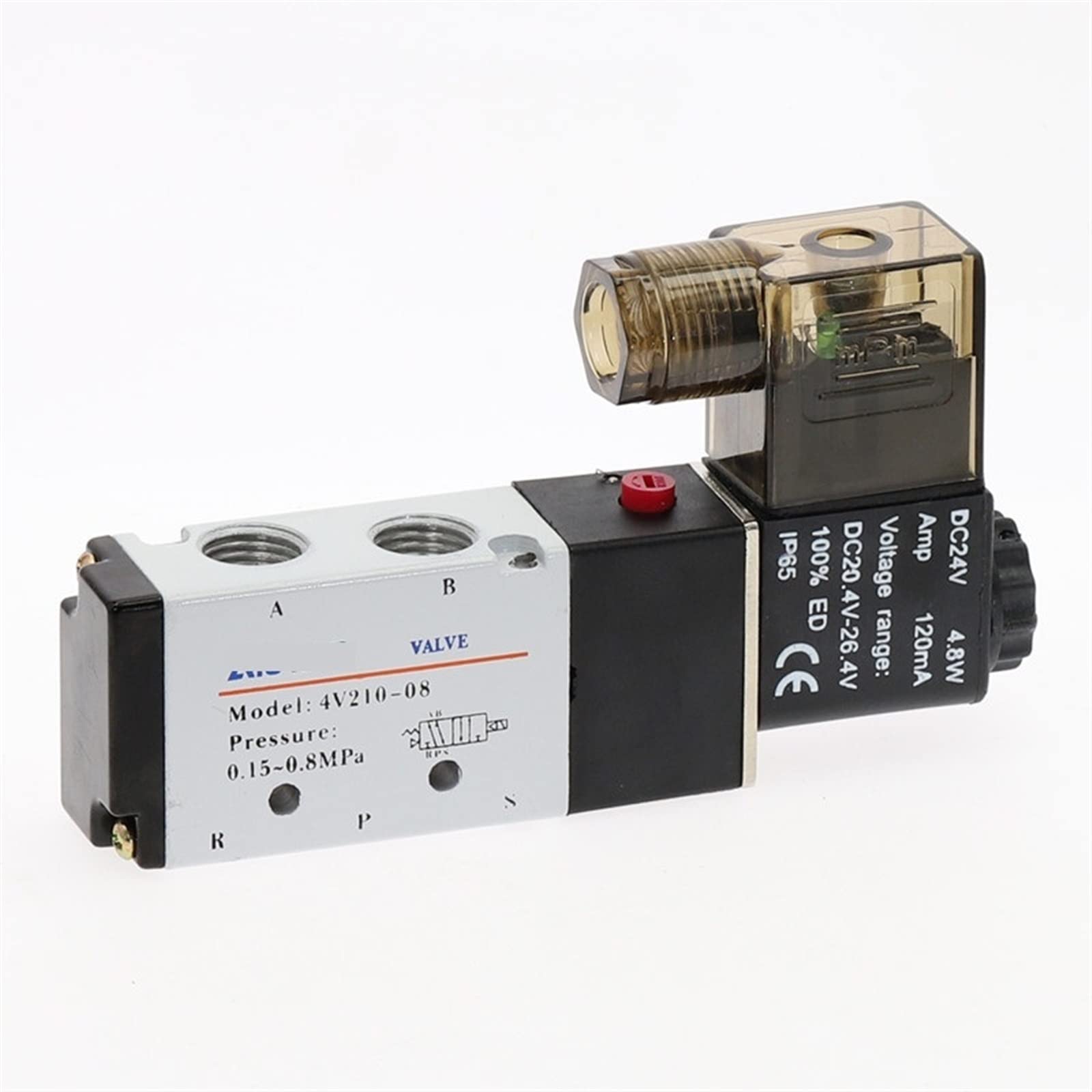 Válvula solenoide eléctrica neumática de 5 vías, control de 2 posiciones, válvula magnética de aire y gas, 12 V, 24 V, 220 V, 4 mm-12 mm, accesorios de manguera, 1 unidad (4v210-08, AC220)