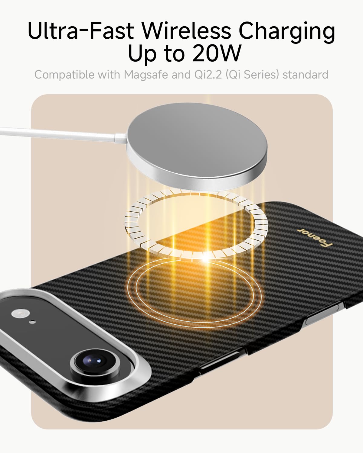 Coque en fibre d'aramide pour iPhone 17 Air, compatible avec MagSafe, [Ultra mince et légère] pour iPhone 17 Air, fibre d'aramide Kevlar 600D avec sensation ultra fine sans coque, couleur