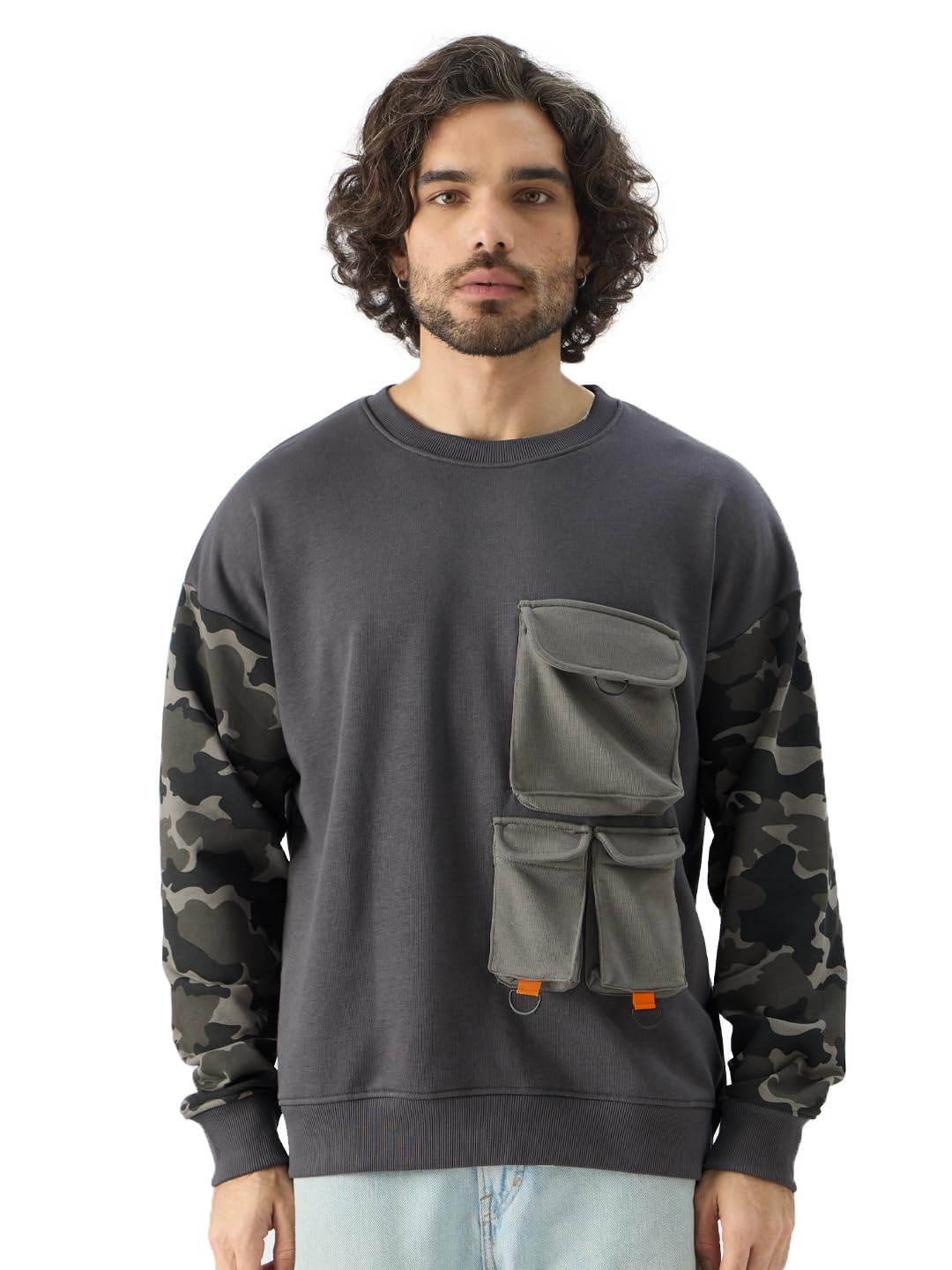 The Souled Store Black Ops Men and Boys Long Sleeve Round Neck Grey Oversized Fit Sweatshirts Oversized Sweatshirts for Men Hoodies Pullovers Graphic Printed Relaxed Loose Fit Drop Shoulder Casual