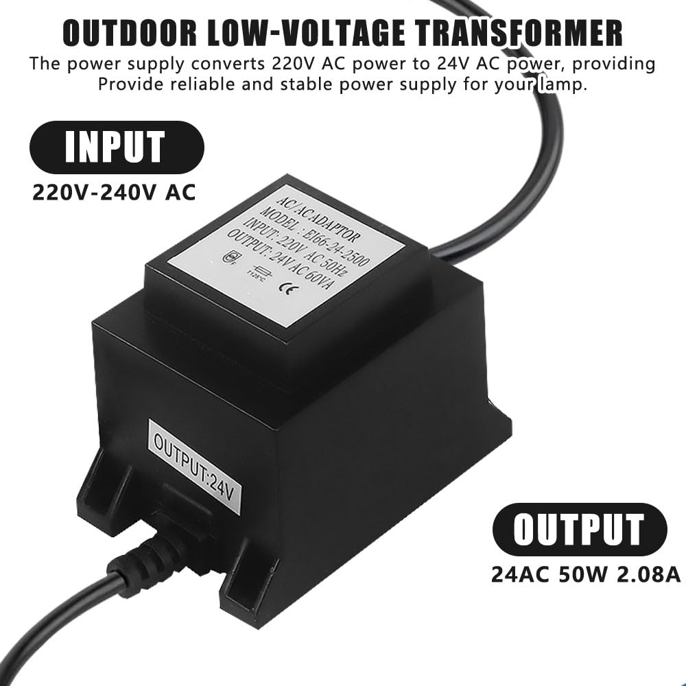 Alimentatore LED 24V AC/AC 50W Trasformatore 220V 24V con Spina Esterna IP68 per Illuminazione LED e Pompe, Cantieri Edili, Fabbriche di Elettronica