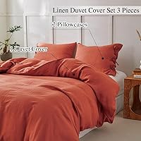 Vista 4 de Simple&Opulence Juego de funda de edredón 100 % lino, 3 piezas con cierre de corbatinas, de lino francés lavado, color liso, suave, transpirable