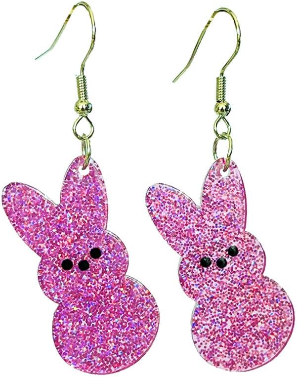 Easter Dangle Earrings Cute Funny Acrylic Colorful Glitter Rabbit Egg Bunny Sparkle Spring Earrings For Women Fashion Holiday Happy Easter Jewelry Gift