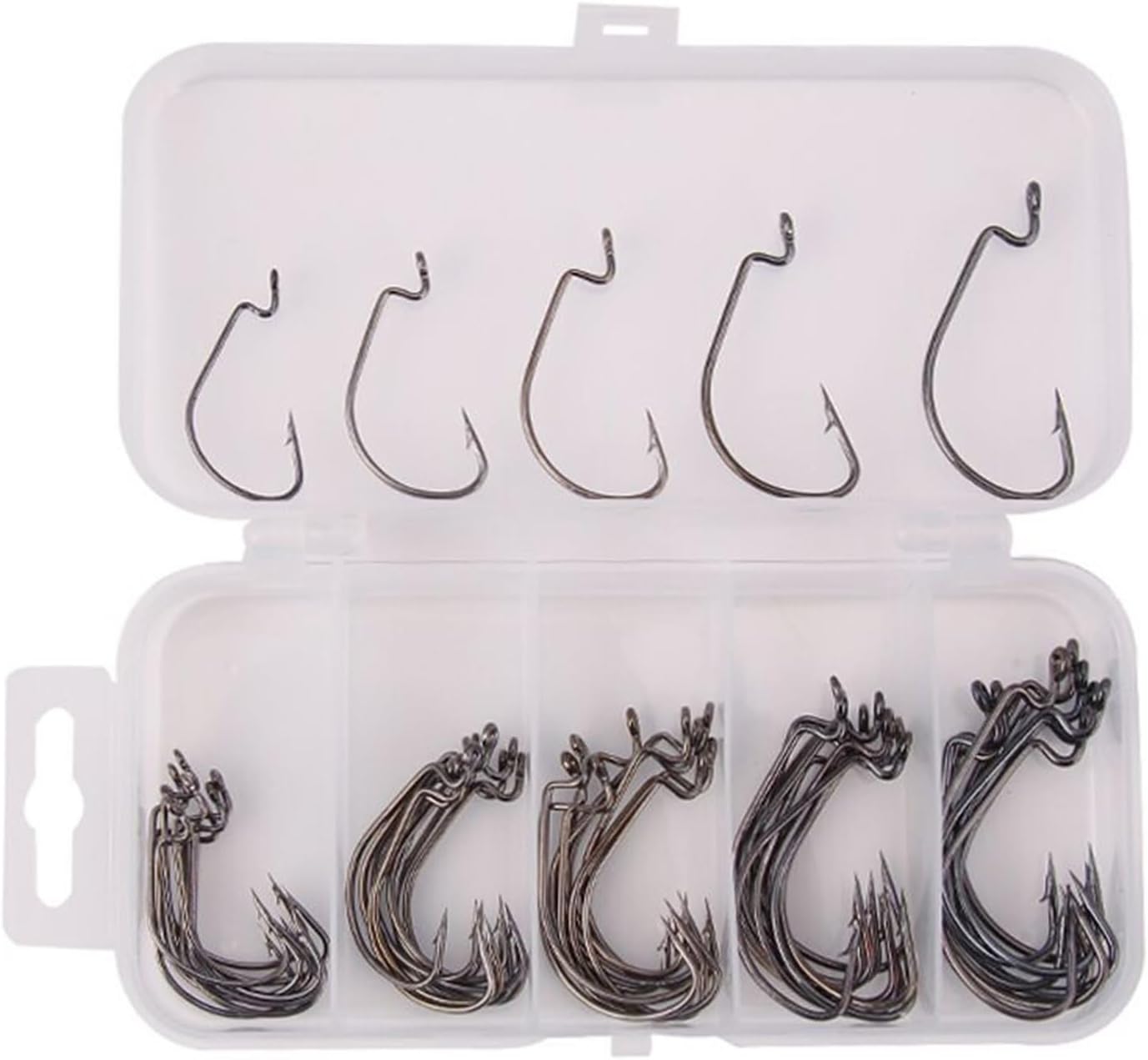 GRFIT Fishing Hooks Fishing Gear 50pcs/Set Fishing Hook Carbon Steel 3/0#-2# Bass Barbed Carp Fishing Hooks Wide Crank Offset Fishhook for Soft Lure Fishing Tackle (Color : JL-60-Black)