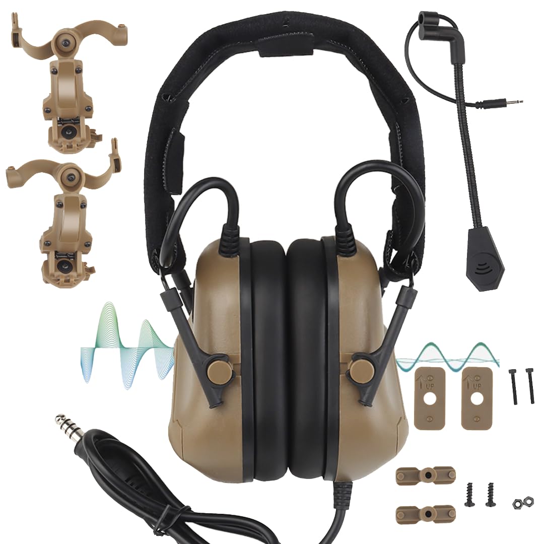 Casque tactique filaire avec protection auditive pour tir, chasse, réduction du bruit, commerces, annulation électronique, marron clair