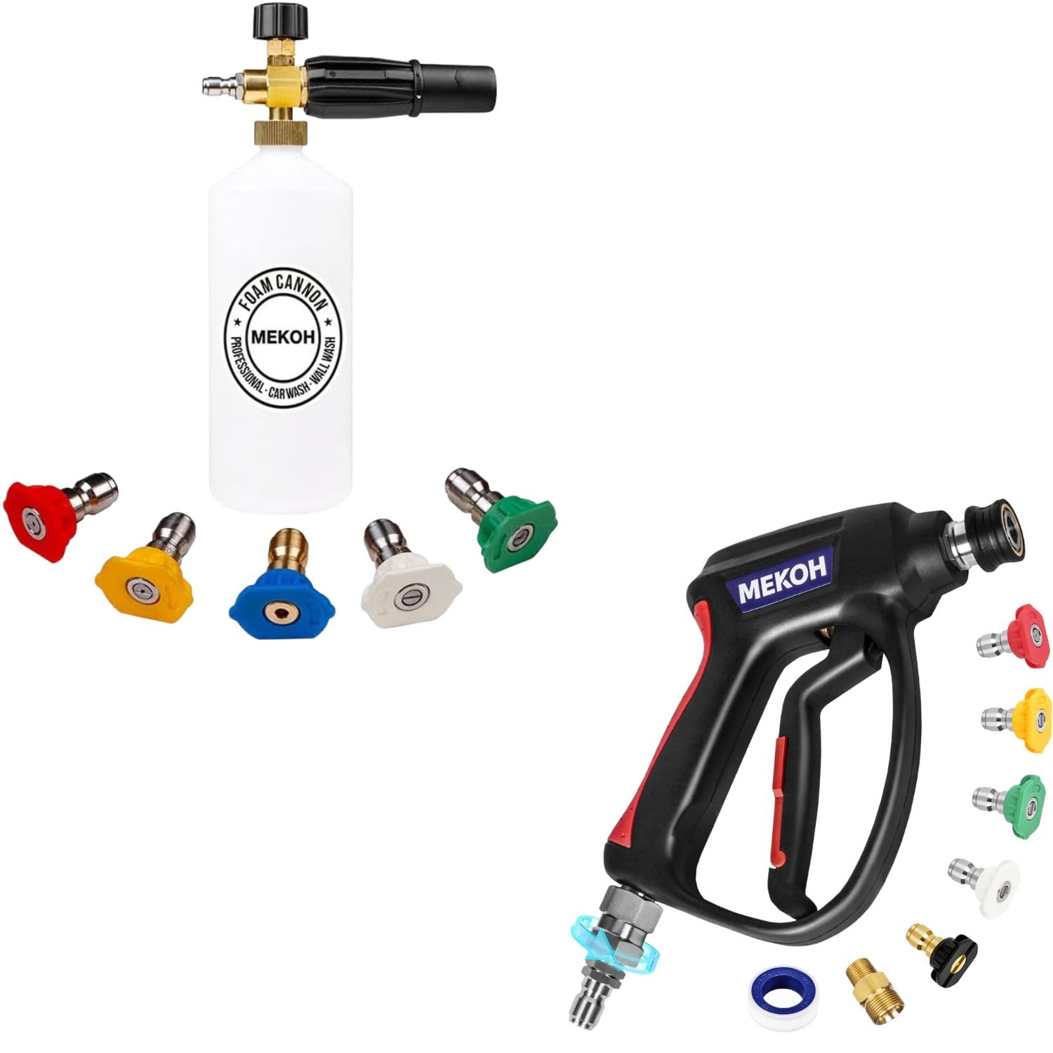 MEKOH 1 Liter Adjustable Foam Cannon & Short Pressure Washer Gun with Swivel