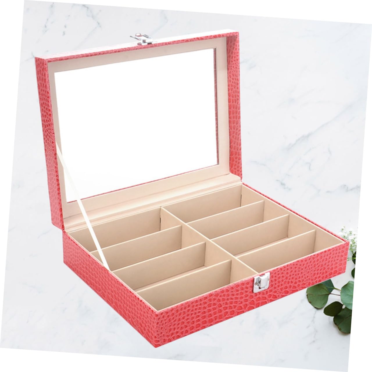 Brillen Aufbewahrungsbox Pu Leder Mit 8 Fächern Maserungsmuster Transparentem Glas Organizer Für Sonnenbrillen Und Brillensammler Platzsparend Für Zuhause Und Büro