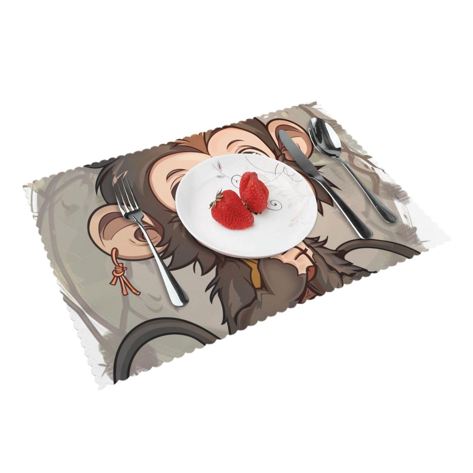 Monkey Art Printed Placemat Heat Resistant Place Mats Set of 4 PCS Washable Kitchen Table Mats, 12x18 Inch