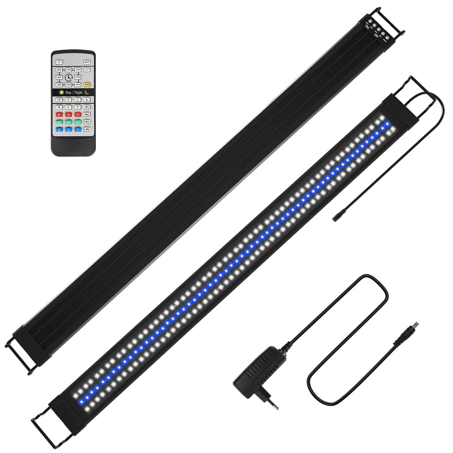Aquarium LED Beleuchtung mit 24/7-Zyklus, Vollspektrum Aquarium Licht mit Timer, 10 Helligkeitsstufen Dimmbar, Aquarium licht mit ausziehbarer Halterung, für 120-140cm Fischtank