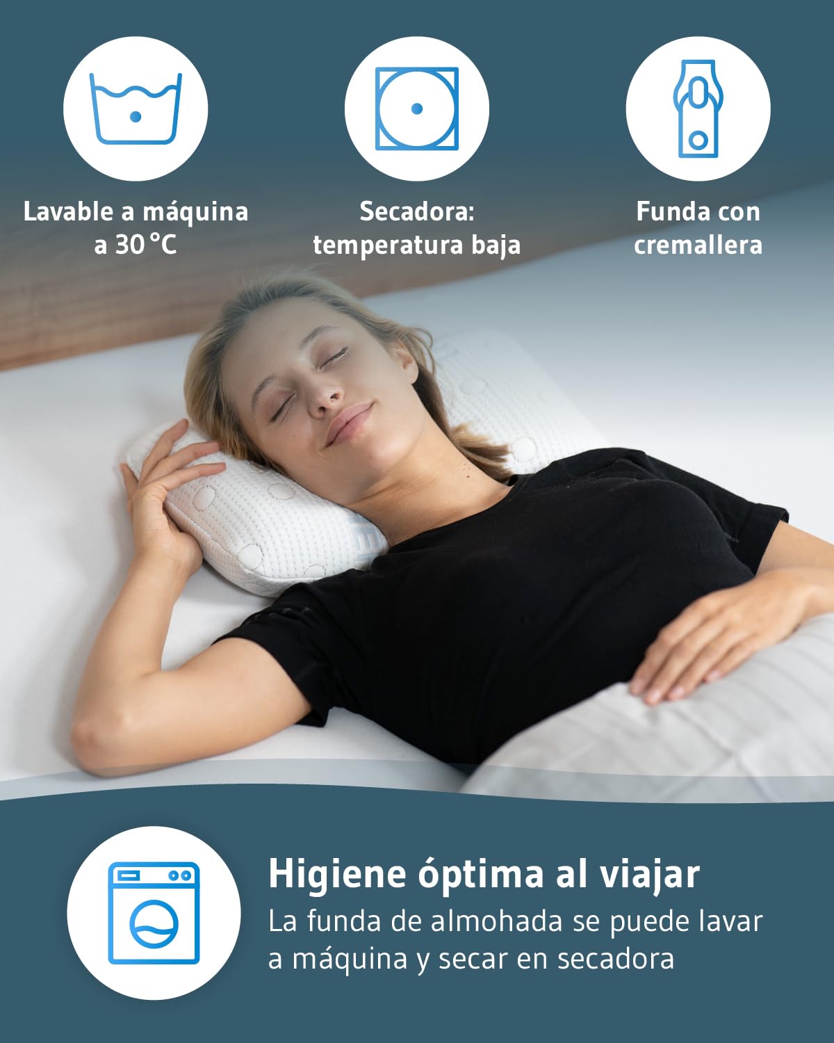 Third of Life Almohada Pequeña Viscoelástica Volar | Cojín Ergonómico | Funda con Termorregulación | Almohada de Viaje para Tren, Avión y Coche o para una Siesta en el Sofá de Casa | 40x25x10cm