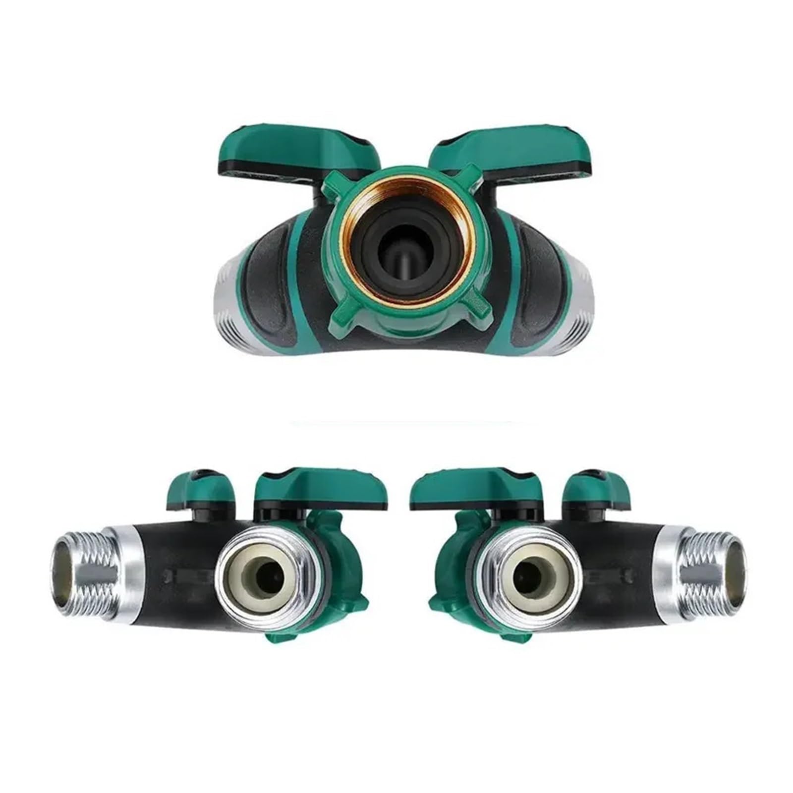 Conector de manguera 4 vías y 2 mangueras, adaptador grifo agua for jardín, válvula cierre Compatible con el hogar, estándar EE. UU., 3/4"(American 4 WAY)
