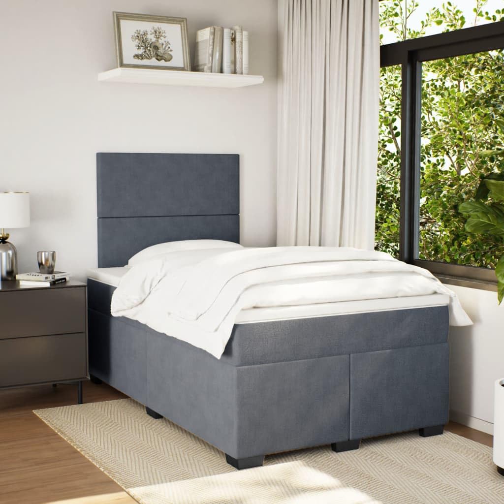 Samt Taschenfederkern Boxspringbett 120 x 200 cm Grau | Boxspringbett mit Matratze Dunkelgrau 120x200 cm Samt LED Bett mit Kopfteil verstellbar Taschenfederkern