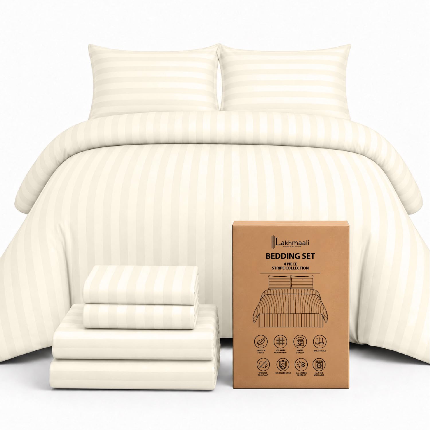 Lakhmaali Super King Size Duvet Cover Sets - Fitted Sheet, 2 Pillow cases