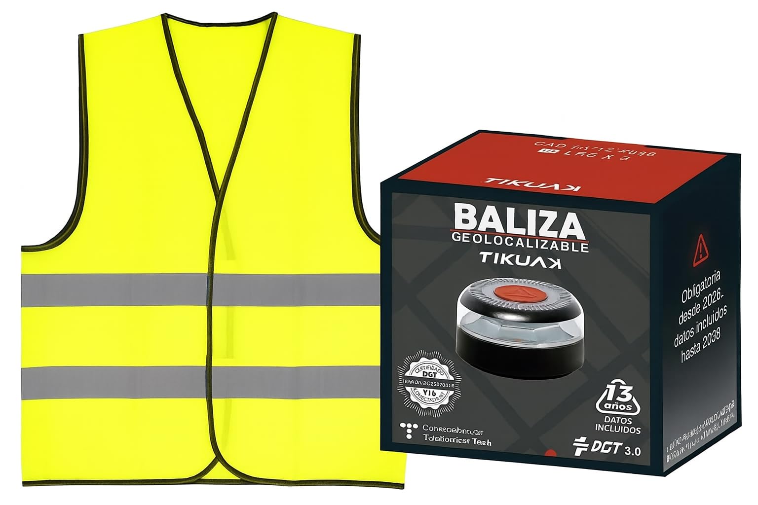 chuches TIKUAK V16 Emergency Beacon Approved, Geolocationable, Connected with DGT 3.0, Includes Reflective Vest