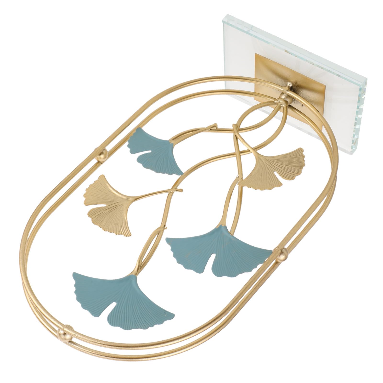 Sculpture en Fer et Cristal Feuilles de Ginkgo Dorées Design Creux Décoration de Table Élégante pour Bureau et Entrée Style Luxueux et Sophistiqué