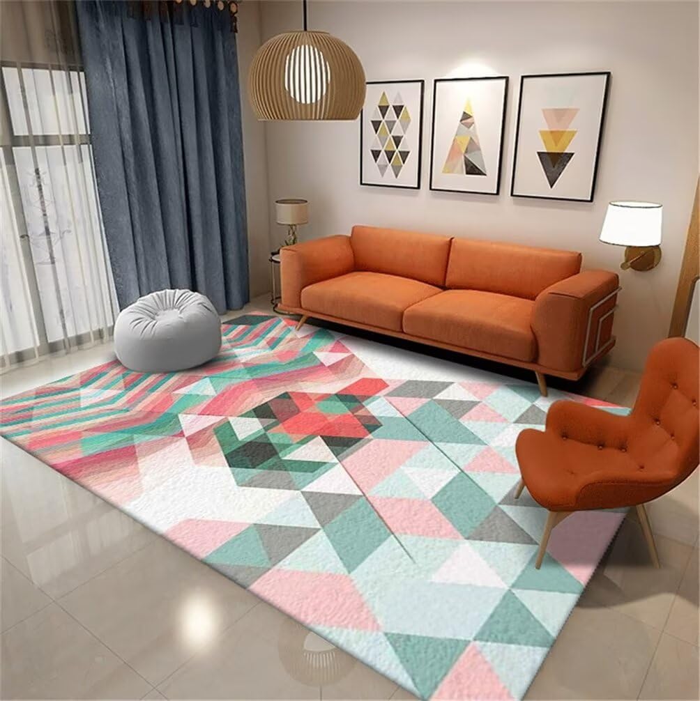 Tapis de couloir long lavable et durable au style géométrique rose