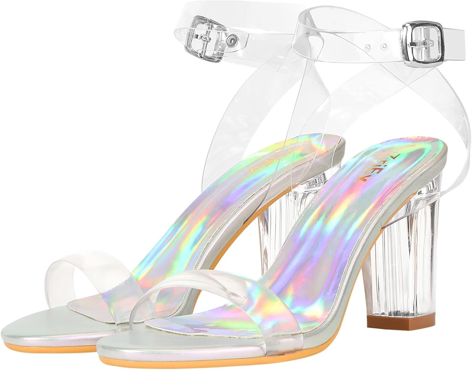 ZriEy Clear Block Sandals Chunky Heels for Women 3.35 Inch Open Toe Adjustable Ankle Strap Pump Sandals for Weddings Parties Daily Wear - Image 7