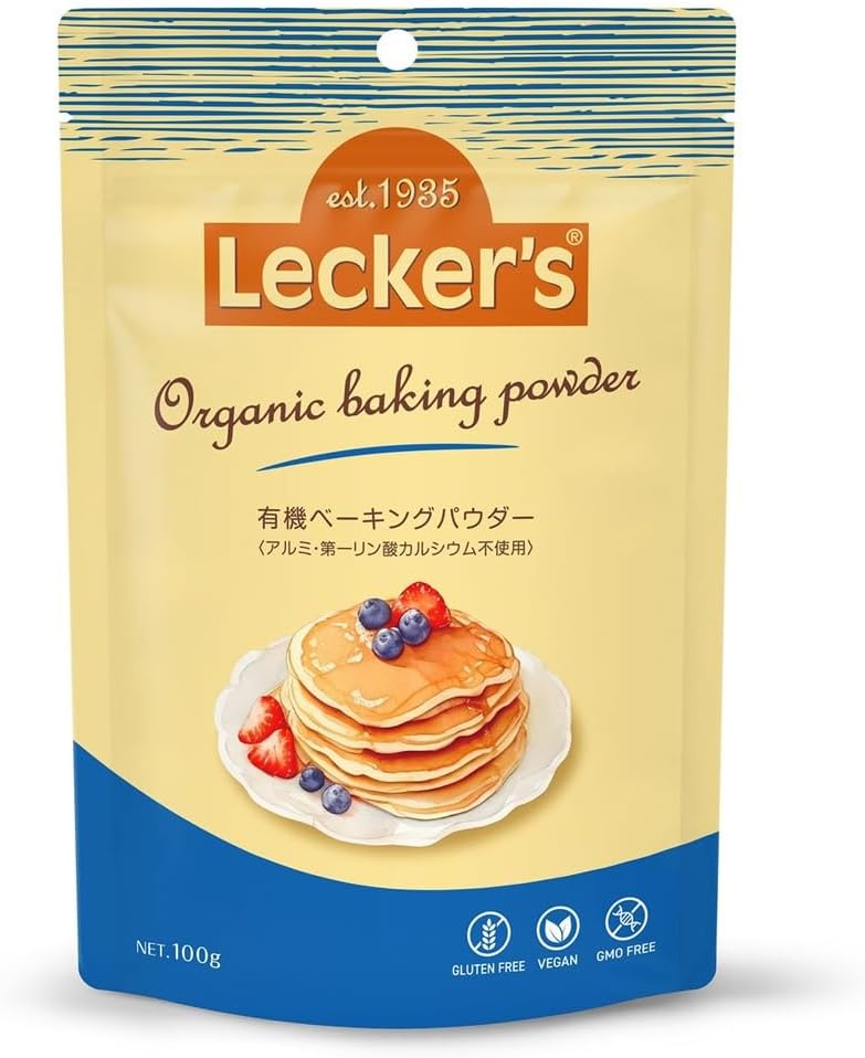 Organic Baking Powder (100g) [Founded 89 years ago. Lecker brand providing safety and quality] Organic, Additive-free, Aluminum-free, No Dicalcium Phosphate, Gluten-free, Vegan, GMO-free