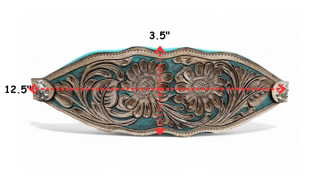 Majestic Ally Western Horse Bronc Halfter, türkis, gepolstertes Leder-Reithalfter, Antik-Finish, gedrehtes Blumendesign, verstellbares Nylon
