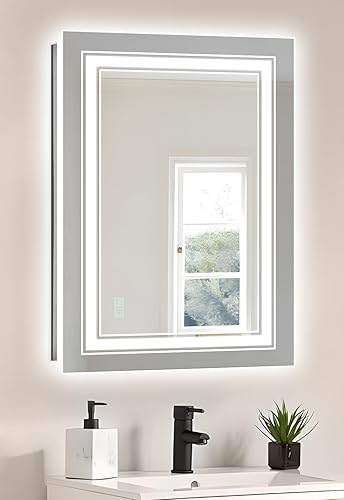 Miniatura 8 de Espejo de baño de 24 x 32 pulgadas con luces, espejo rectangular LED doble para montar en la pared con regulable, 3 colores, antivaho,