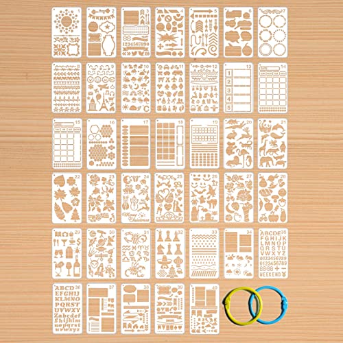 CUWELT 40 Stück Schablonen Set, 18x10cm Schablonen zum Malen, Tagebuch Schablonen Journal Stencils Set, Wiederverwendbares Malerei Vorlage Bemalen Zubehör für Scrapbook DIY Geschenkkarten Fotoalbum Cover