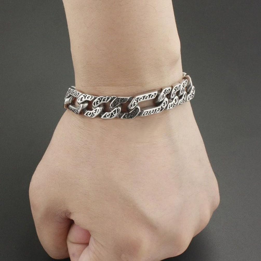 Retro Punk Bracelet for Men Antique Silver Plated Titanium Stainless Steel Classy Cuban Link Chain Bracelet for Hip-hop, 21cm(8.27 inch)