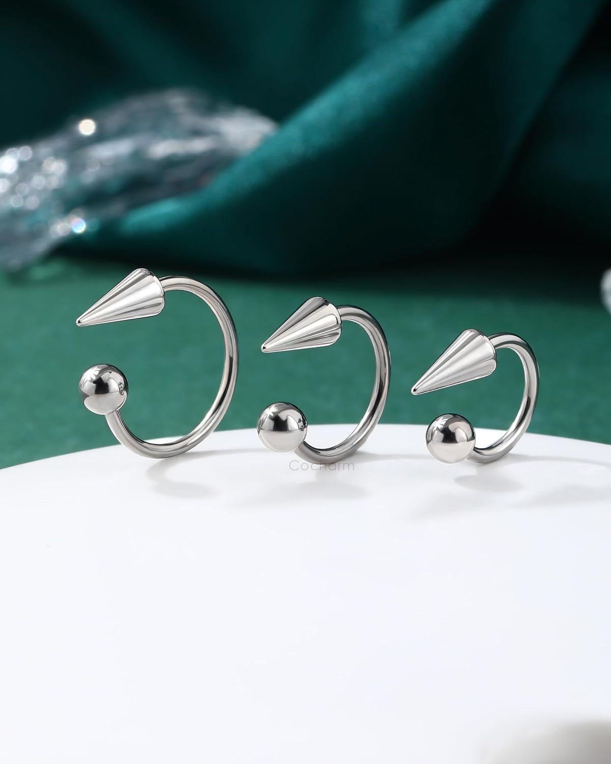 COCHARM G23 Titanium Lip Rings Surgical Steel Snake Bite Lip Jewelry 16g Spike Labret Rings 8mm 10mm 12mm Horseshoe Conch Hoop Earrings 16 Gauge Conch Piercing Jewelry