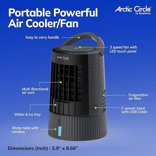 Miniatura 6 de Arctic Circle - Aire acondicionado portátil Symphony Bonaire, enfriador de aire evaporativo portátil, alimentado por USB, incluye cable USB-C de 6