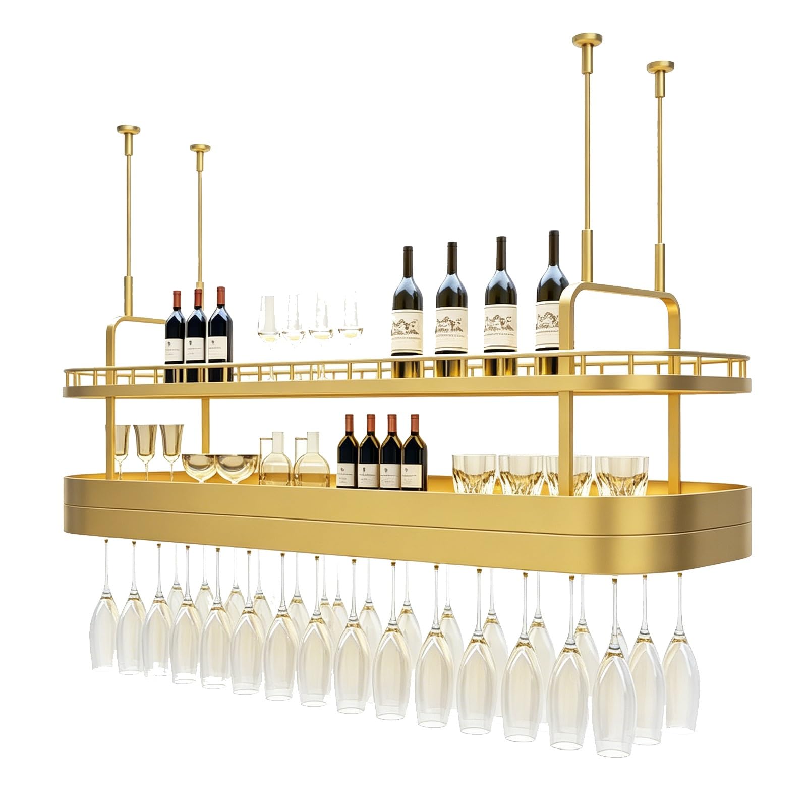 ASYJVWYZ Suspended Wine Glass Rack, Golden Hanging Bar Shelf, Stemware Holder For Wine Glasses, For Home Bar, Kitchen, Dining Room(100x35x63cm)