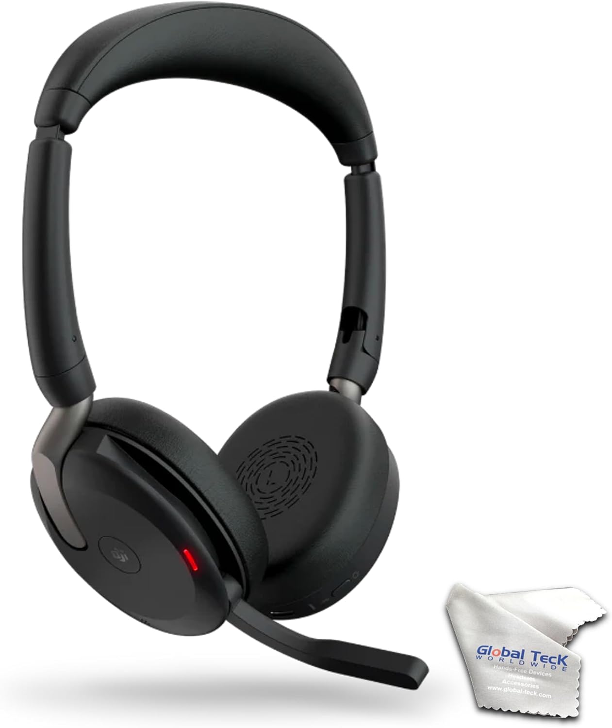 Jabra Evolve2 65 Flex MS Stereo Bluetooth Noise Cancelling Headset (Link380a) Compatible with Mac PC,Smartphones and Tablets - with GTW Microfiber Cloth and Global Teck Gold Support Plan