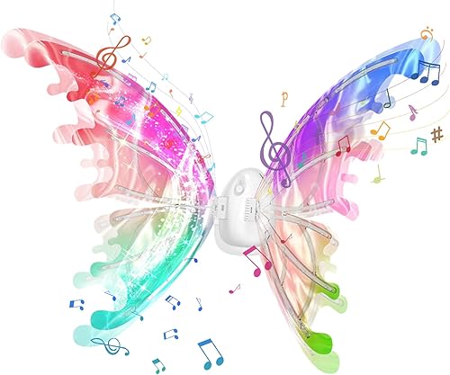 GoolRC Alas de hadas iluminadas, alas de mariposa en movimiento con luces y música, ajustables, alas de mariposa LED para adolescentes, como