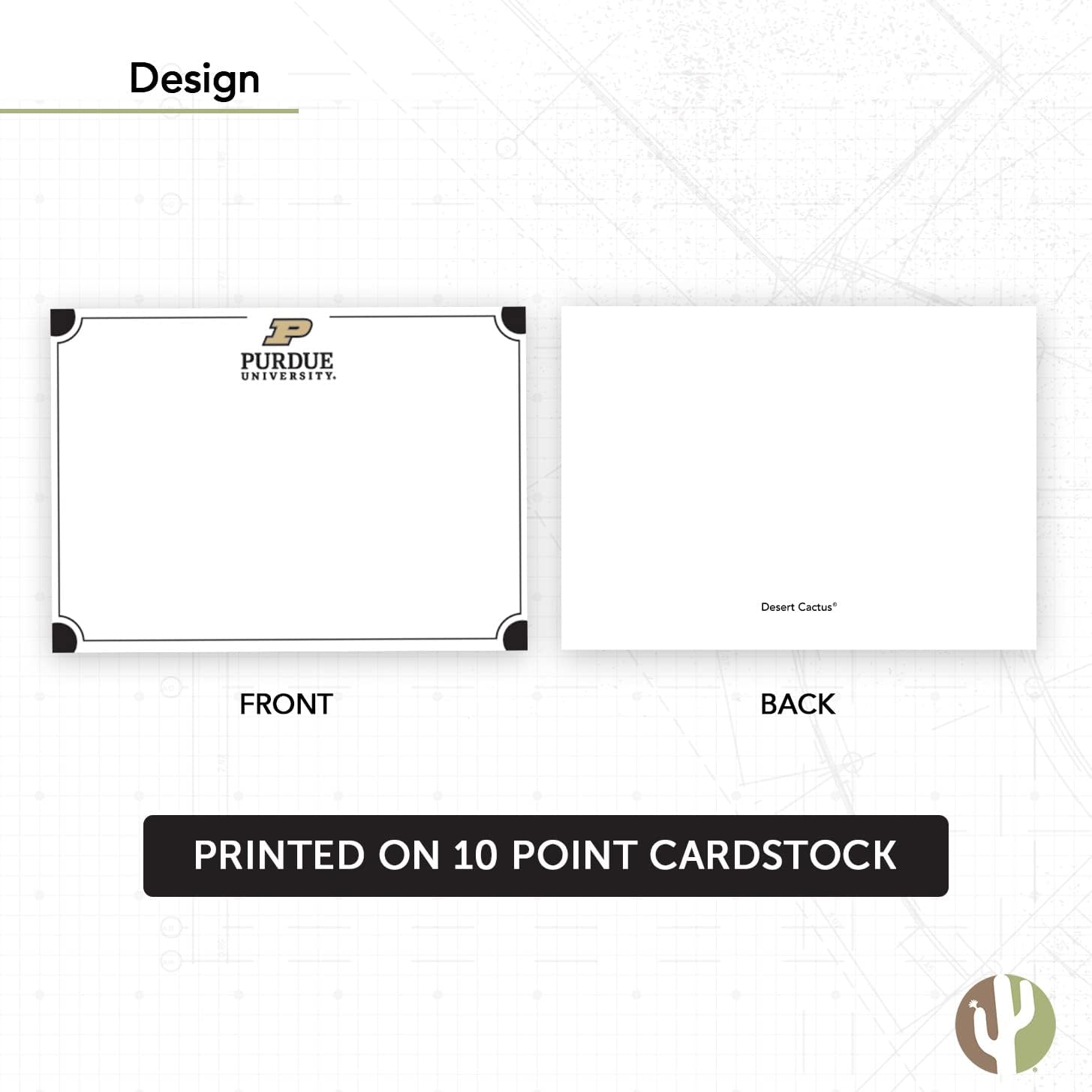 Desert Cactus Purdue University Notecards Stationery Cardstock Boilermakers 10 Pack Includes Envelopes Memo Party Thank You (Notecard 4b)