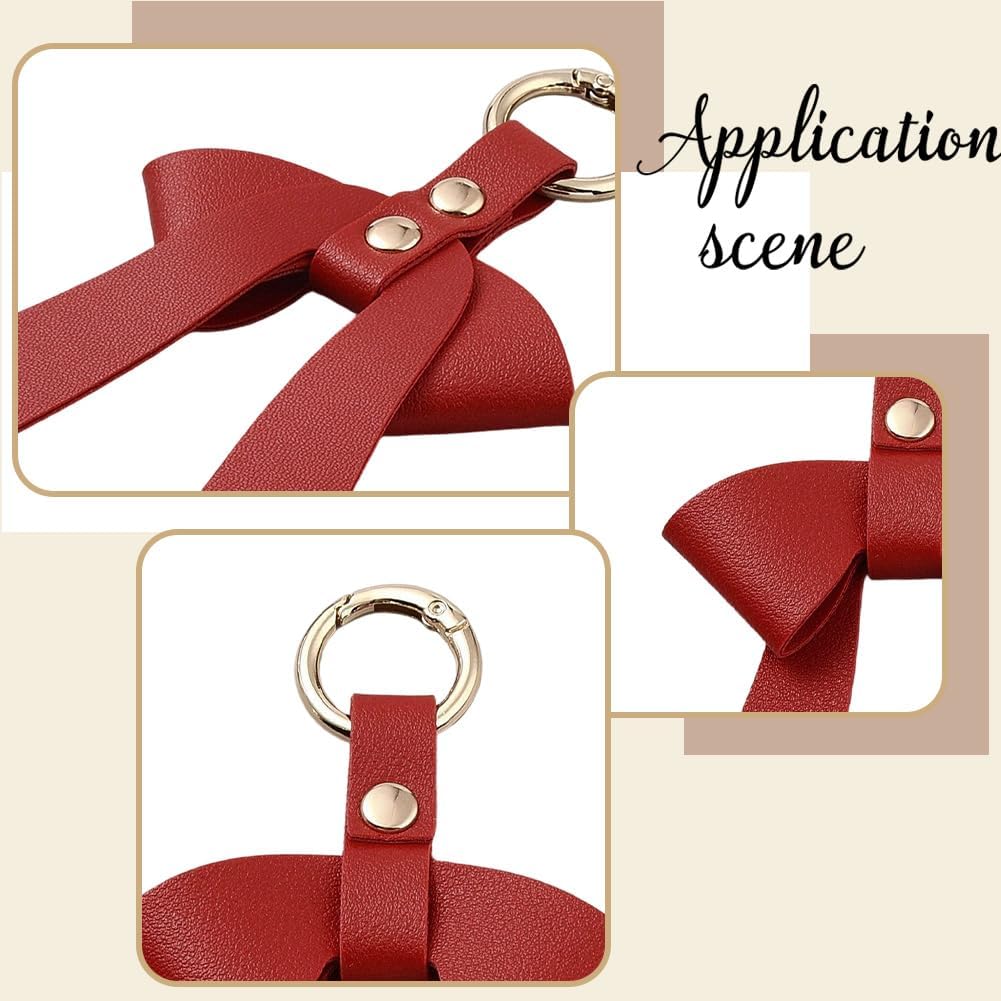 2PCS Yellow PU Leather Bow Keychain Bag Charm for Women Leather Bowknot Car Key Rings Elegant Bow Charm Key Chain - Image 6