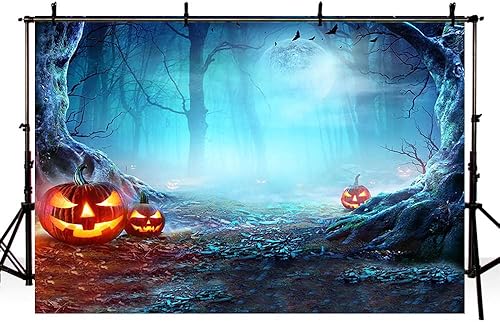 Miniatura 4 de SENDY Telón de fondo de Halloween de 7 x 5 pies para fotografía, noche de terror, decoración de fiesta de bosque aterrador, día de todos los santos,