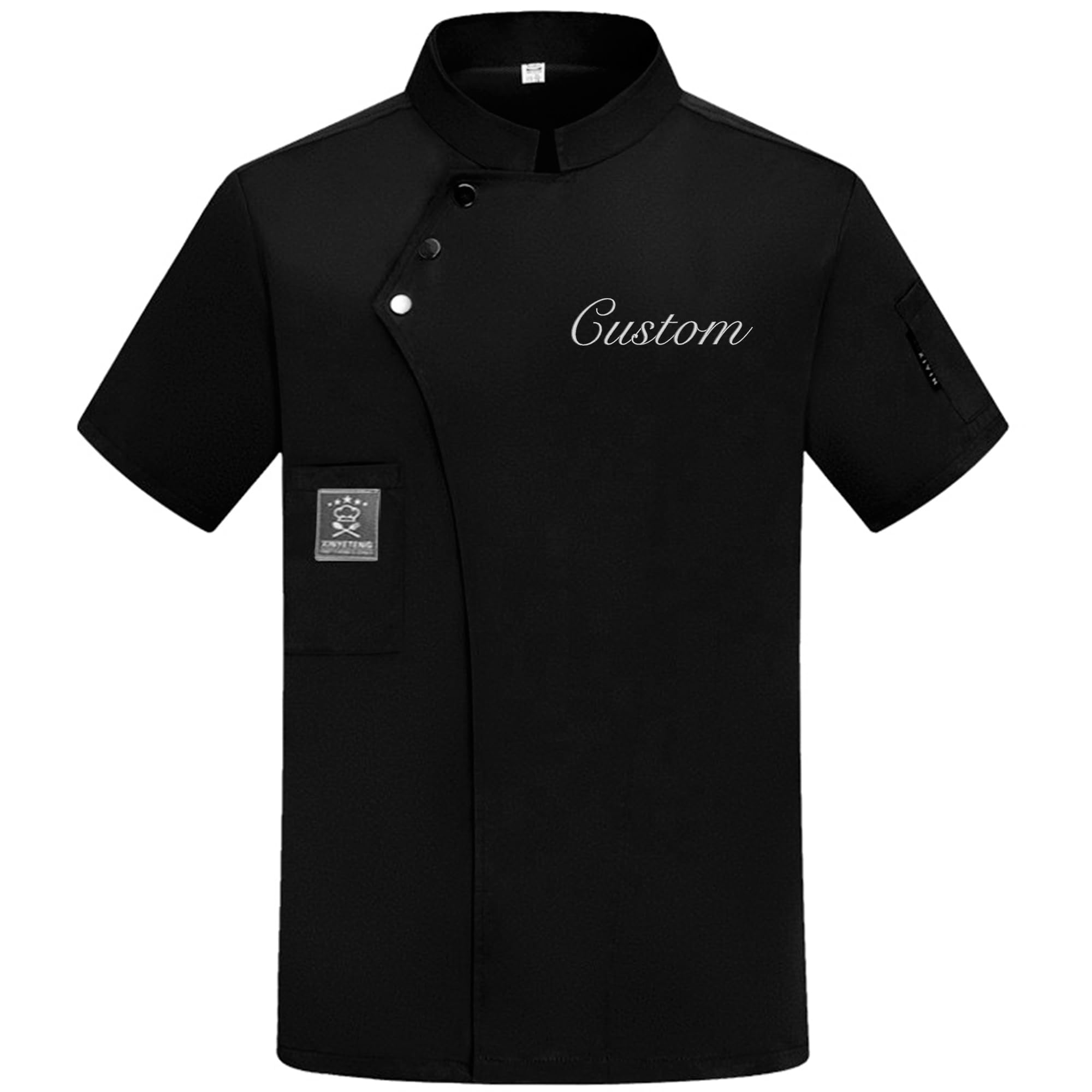 Veste de Cuisine Personnalisée Manches Courtes Nom & Logo Brodés | Veste De Cuisine Professionnelle Avec Broderie Personnalisée Pour Restaurants, Hôtels, Cafés Et Traiteurs