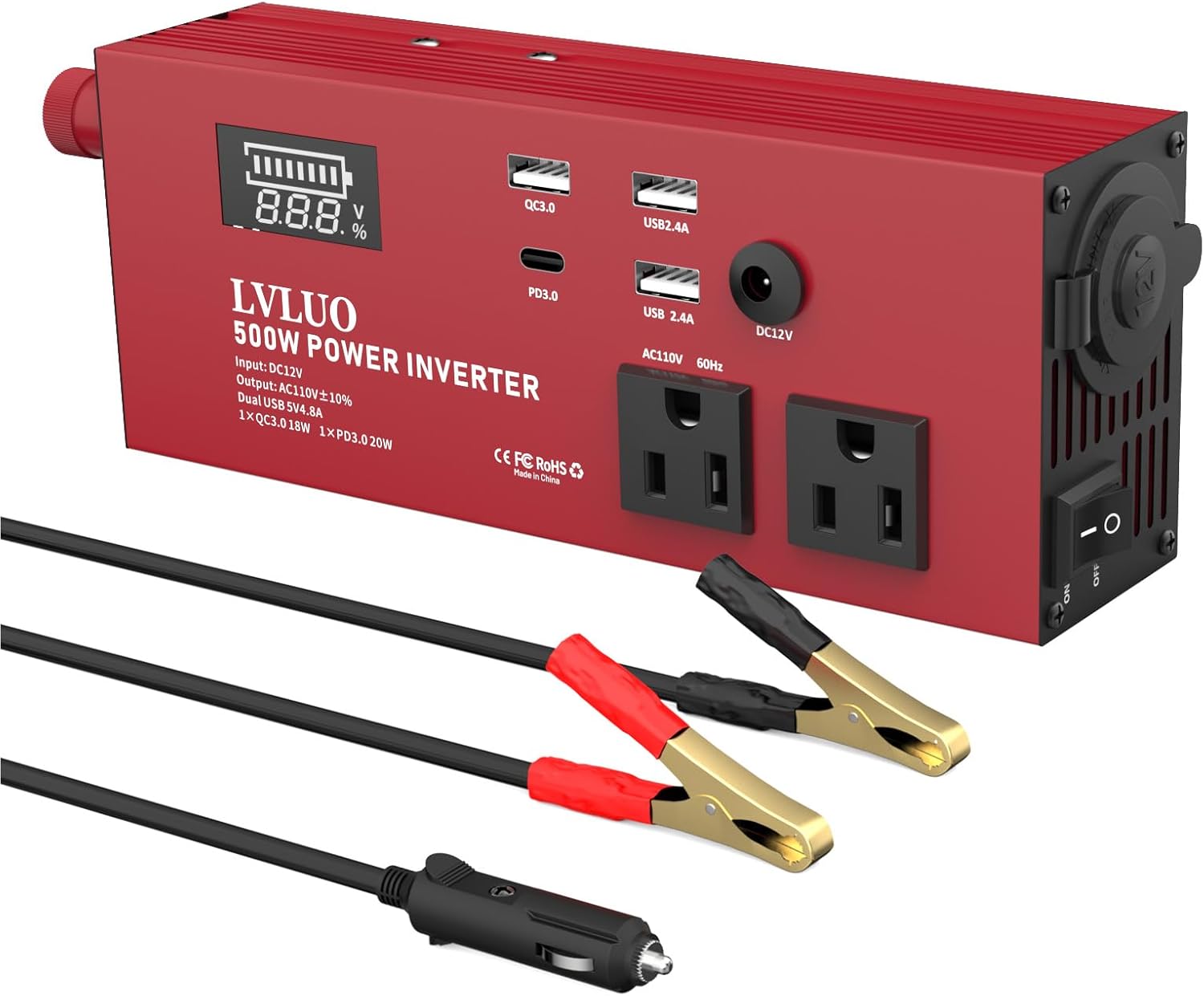 LVLUO 500W Power Inverter DC 12V to 110V AC Car Charger