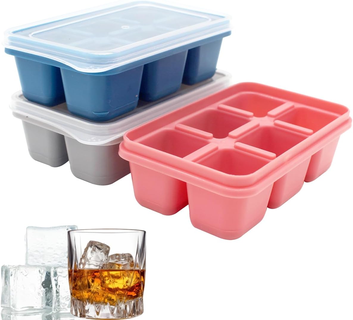Wesoke 4 Pack Ice Cube Vassoi in silicone piazza esagonale Rosa