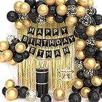 Custom Birthday Banner With Name, Make Your Own Happy Birthday Bunting for Bday Party, Black Sign With 26 A-Z Letter Banners 2 Set - Image 3