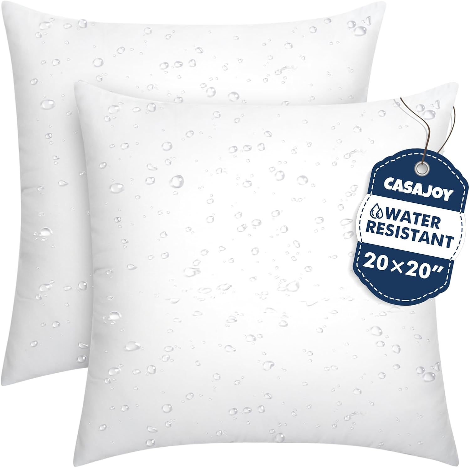CASAJOY Pack of 2 20x20 Outdoor Pillow Inserts, Water Resistant Throw Pillow Inserts, Cushion Inner Pads for Patio, Furniture, Sofa, Bed, Living Room, Garden Decorative Waterproof Pillow Inserts