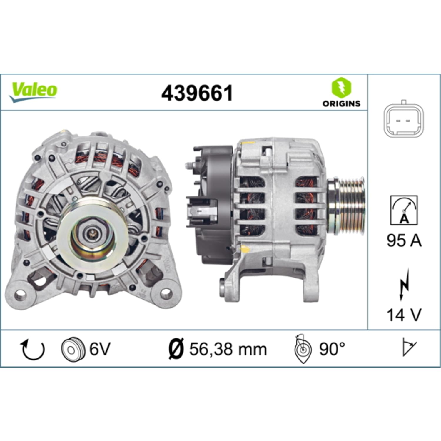 Valeo Alternateur 439661-95 Amp - 6 Stries - 14 V