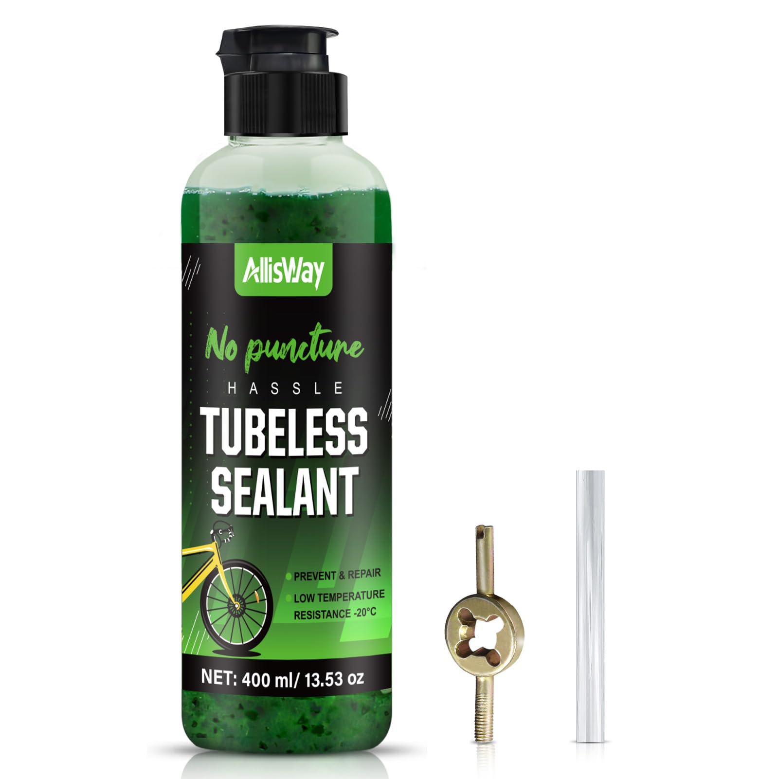 Lattice Tubeless, Liquido Tubeless MTB, Liquido Antiforatura MTB, Adatto per Mountain Bike e Bici da Strada, Prevenzione e Riparazione, Resistenza alle Basse Temperature -20°C, Verde, 400 ml