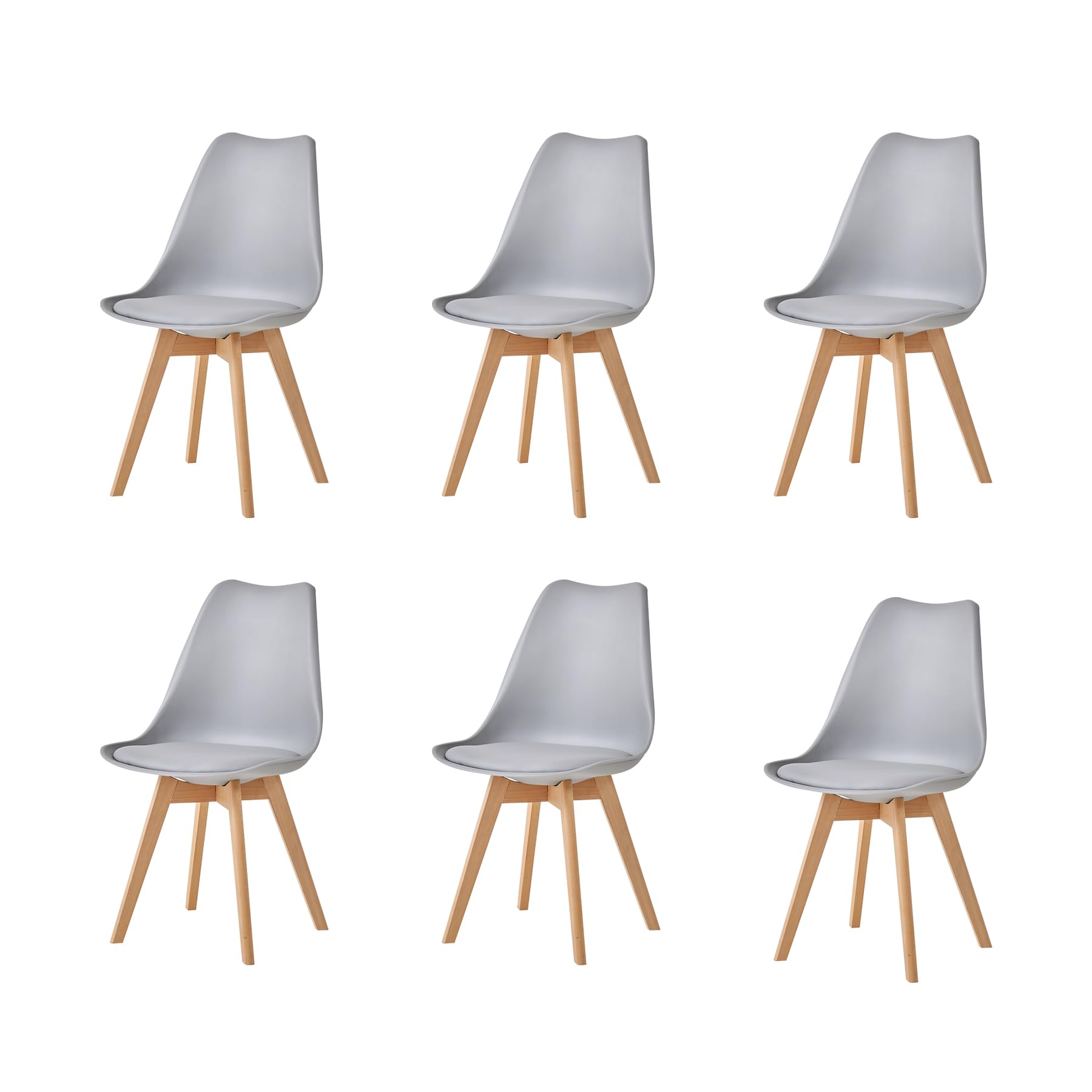 Juego de 6 Sillas de Comedor, Patas de Madera Maciza, Cojín de Silla Extraíble, Silla de Cocina, Silla Moderna (Gris-6)