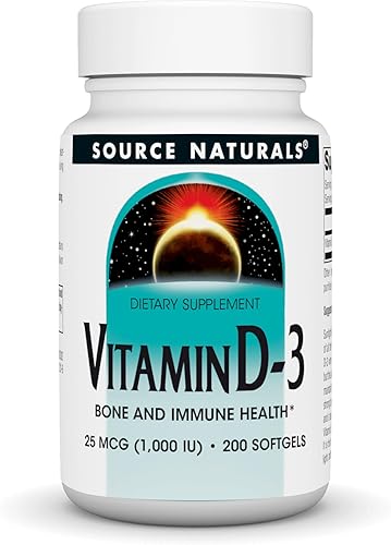 Source Naturals Vitamina D-3 1000 iu apoya la salud ósea e inmune - 200 cápsulas blandas