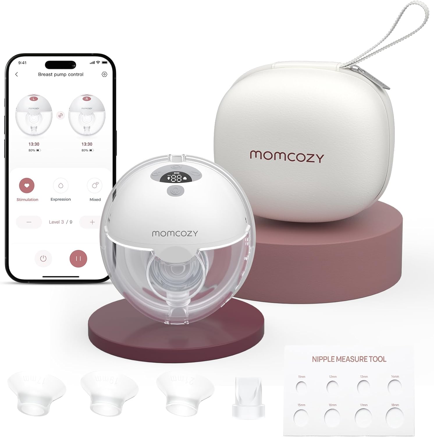 Momcozy M5 Smart Milchpumpe Elektrische, App-Steuerung Milchpumpen handsfree, tragbare Doppel Brustpumpen mit Babymund Doppelgedichtete Brusthaube mit 3 Modi und 9 Stufen - 1 Pack, Grau