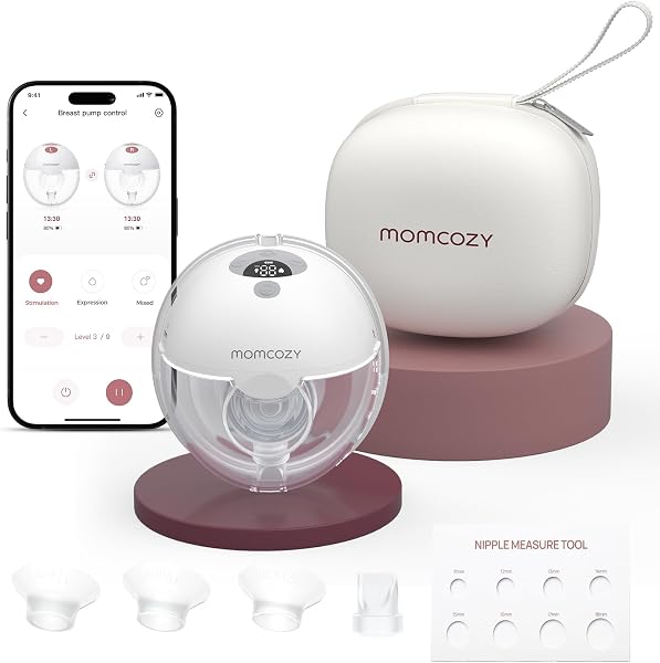 Momcozy M5 Smart Breast Pump, APP Controlled Wearable HandsâFree Electric Pump, 3 Modes 9 Suction Levels, Portable Lightweight Pump, 24mm Flange, 1 Count, Quill Gray - 1