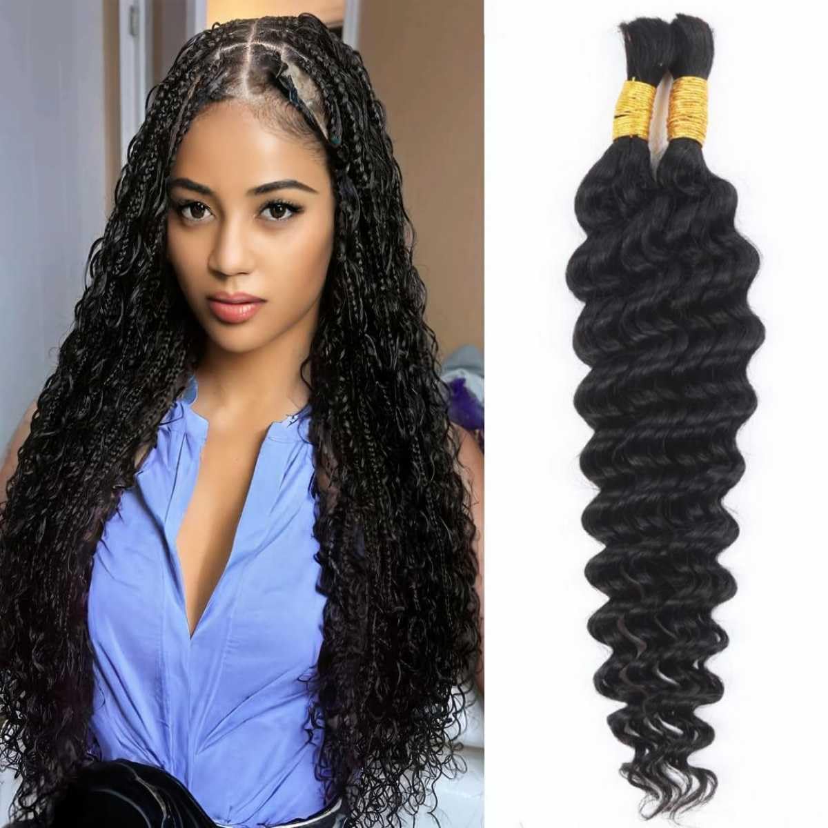 Unipearl Deep Curly Bulk Human Hair for Braiding 100g 2 Bundles 22 Inch Boho Braids Hair Extensions