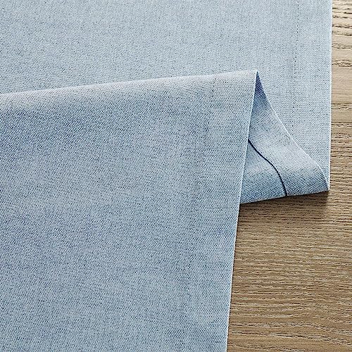 Image of ZeeMart Basic Linen Style Table Runner, 14 x 36 Inch Blue Chambray, Rustic Farmhouse Light Dusty Blue Table Runners 36 Inches Long, Everyday Polyester Table Runner - Machine Washable & Easy Care